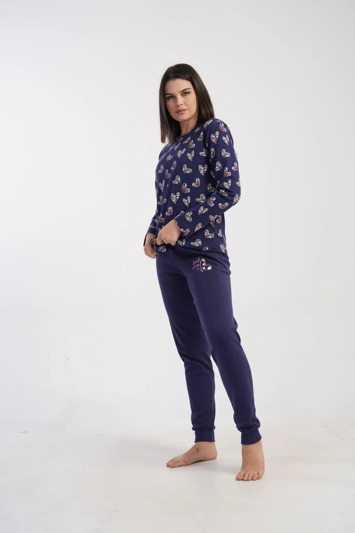 Piżama Damska Vienetta Heart Navy, Granatowy, r. S-XL