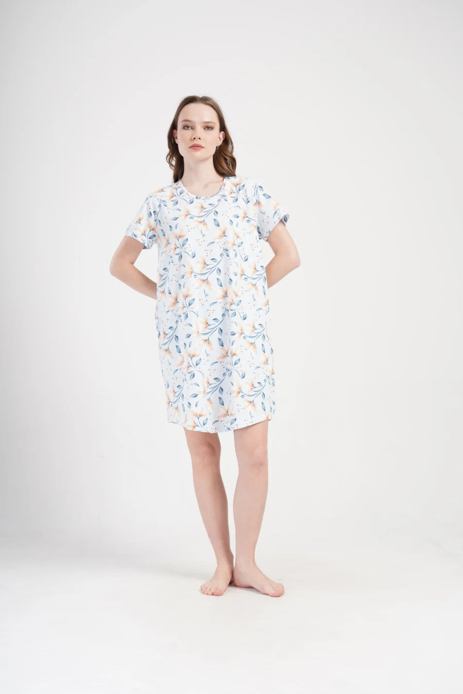 Koszula Nocna Damska Vienetta, Blue Flowers, Niebieski, r. 5XL - 7XL