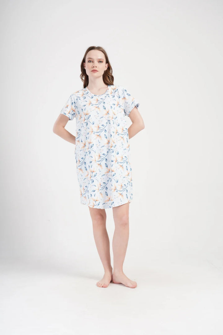 Koszula Nocna Damska Vienetta, Blue Flowers, Niebieski, r. 5XL - 7XL