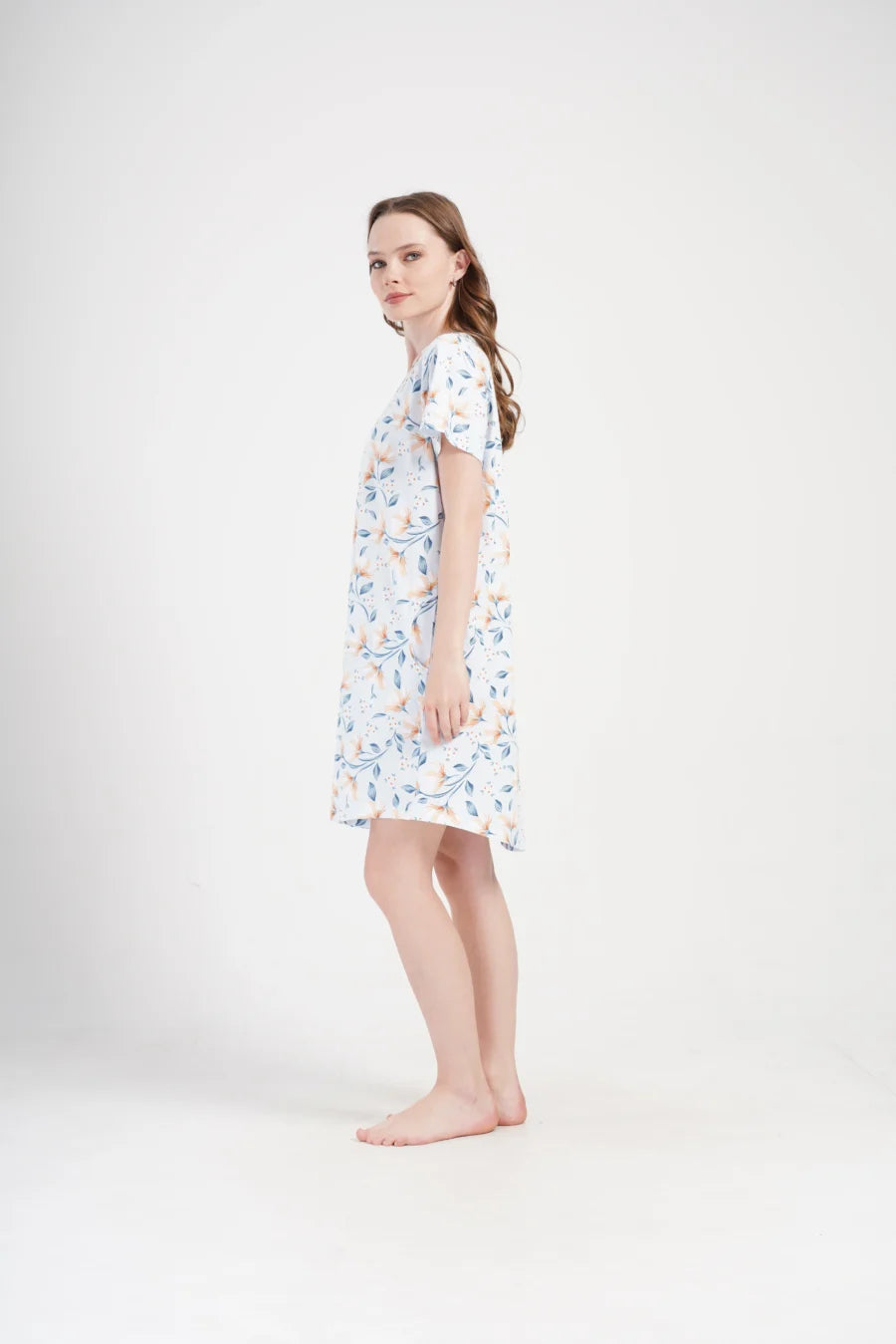 Koszula Nocna Damska Vienetta, Blue Flowers, Niebieski, r. 5XL - 7XL