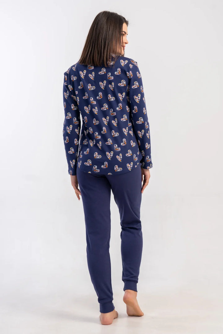 Piżama Damska Vienetta Heart Navy, Granatowy, r. S-XL