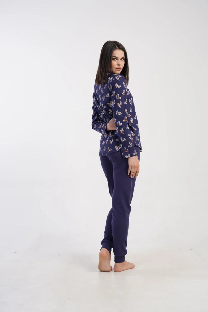 Piżama Damska Vienetta Heart Navy, Granatowy, r. S-XL