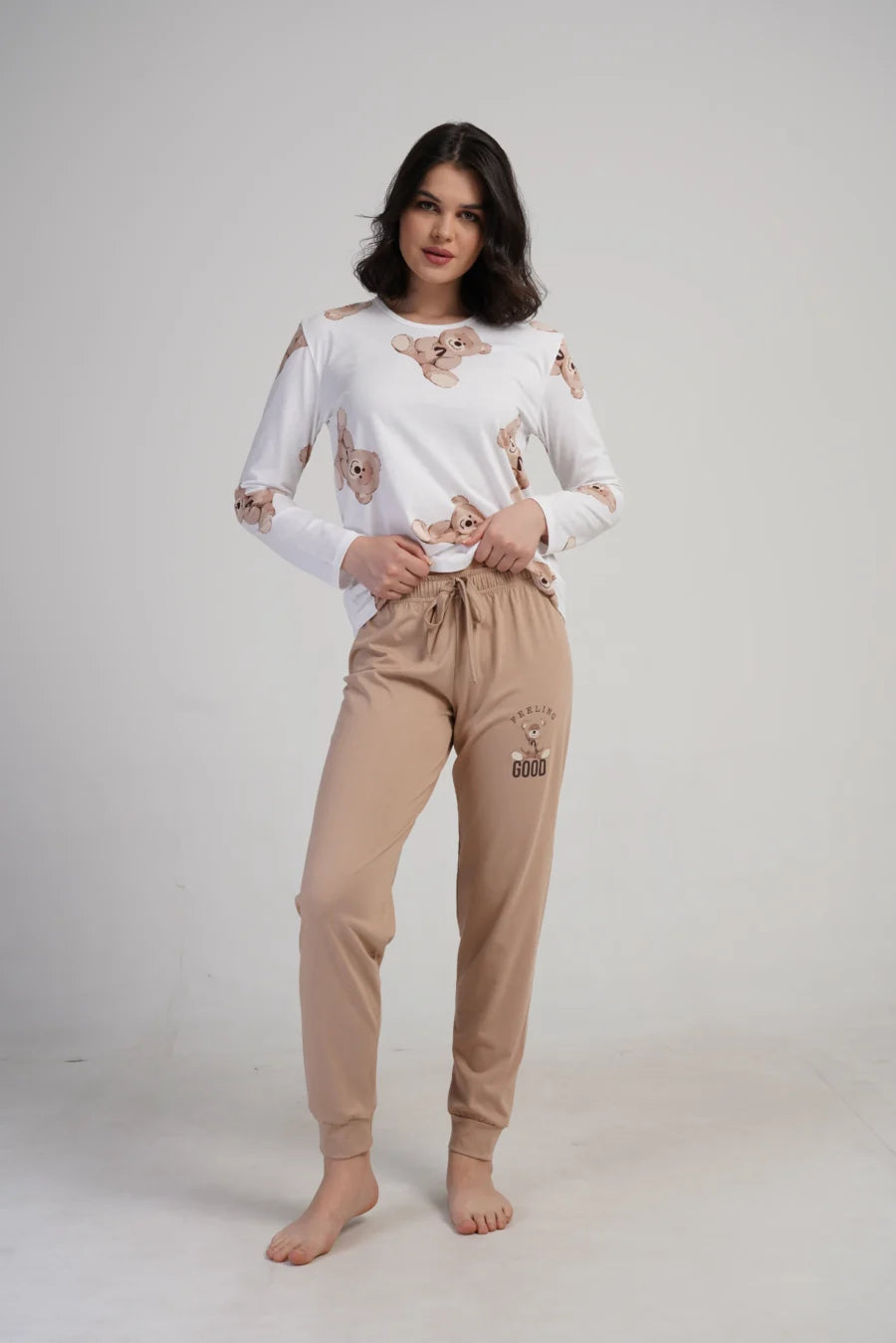 Piżama Damska Vienetta Bear Comfort, Biały, r. S-XL