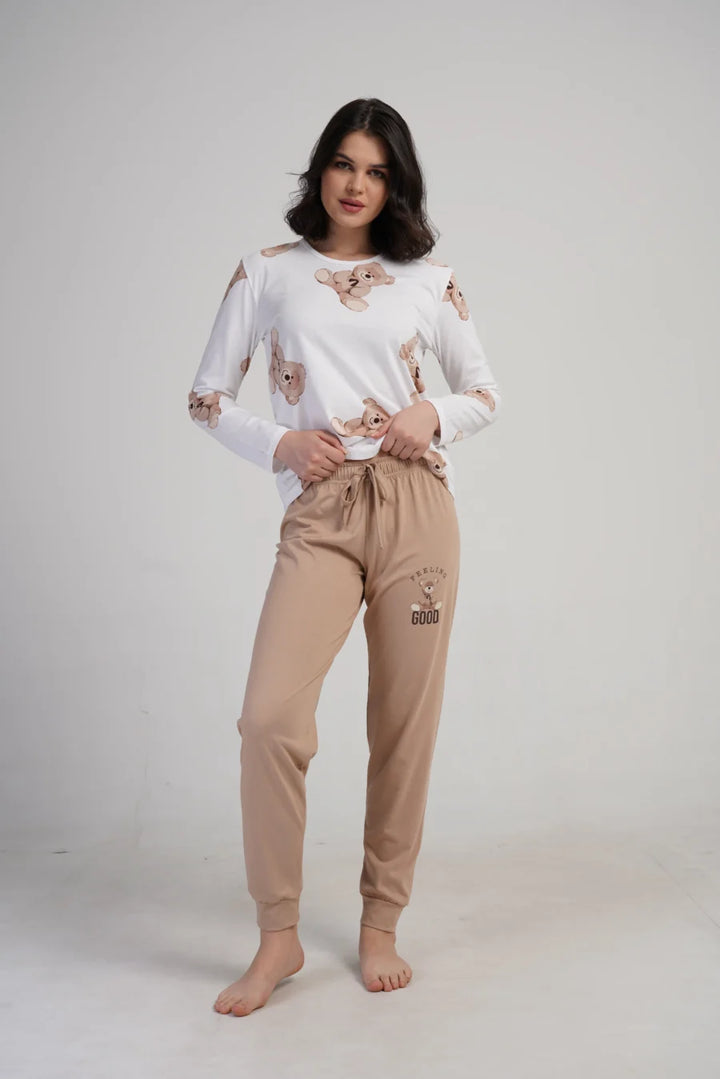 Piżama Damska Vienetta Bear Comfort, Biały, r. S-XL