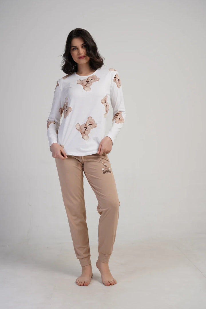 Piżama Damska Vienetta Bear Comfort, Biały, r. S-XL