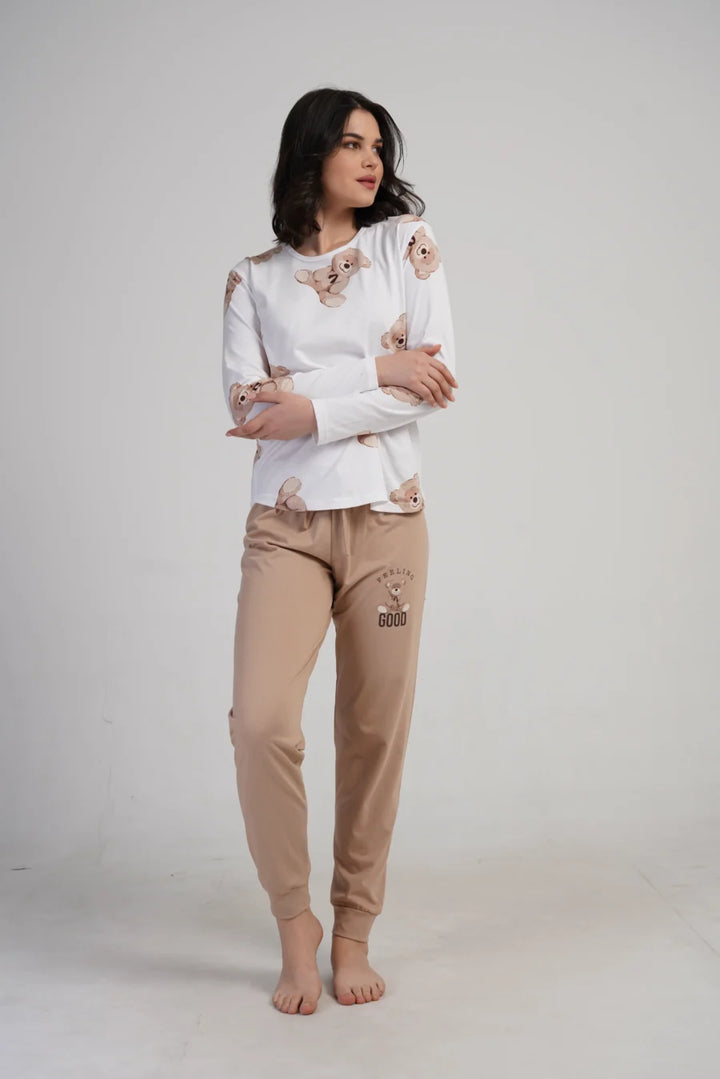 Piżama Damska Vienetta Bear Comfort, Biały, r. S-XL