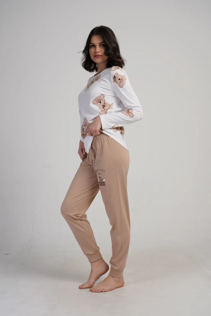 Piżama Damska Vienetta Bear Comfort, Biały, r. S-XL