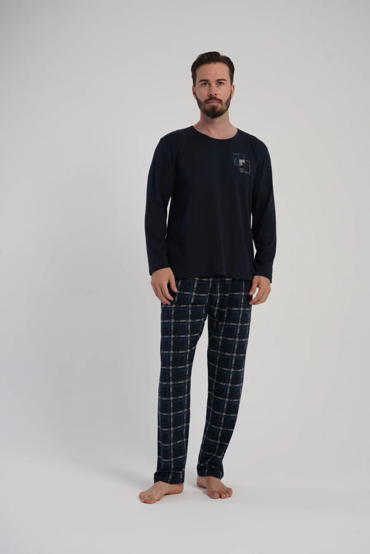 Piżama Męska Vienetta Plaid Set, Granatowy, r. 1XL-4XL