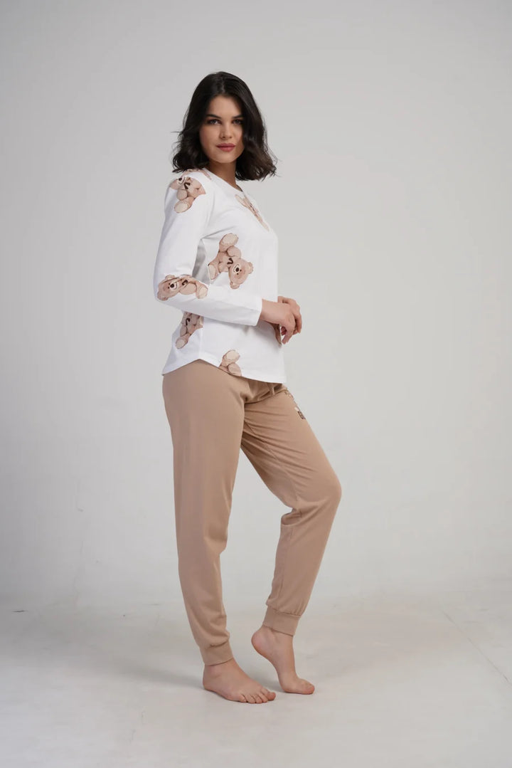 Piżama Damska Vienetta Bear Comfort, Biały, r. S-XL