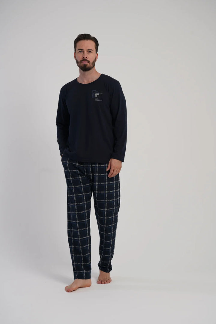 Piżama Męska Vienetta Plaid Set, Granatowy, r. 1XL-4XL