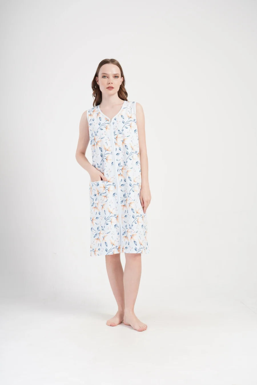 Szlafrok damski Vienetta Floral Comfort, Niebieski, r. M-XXL