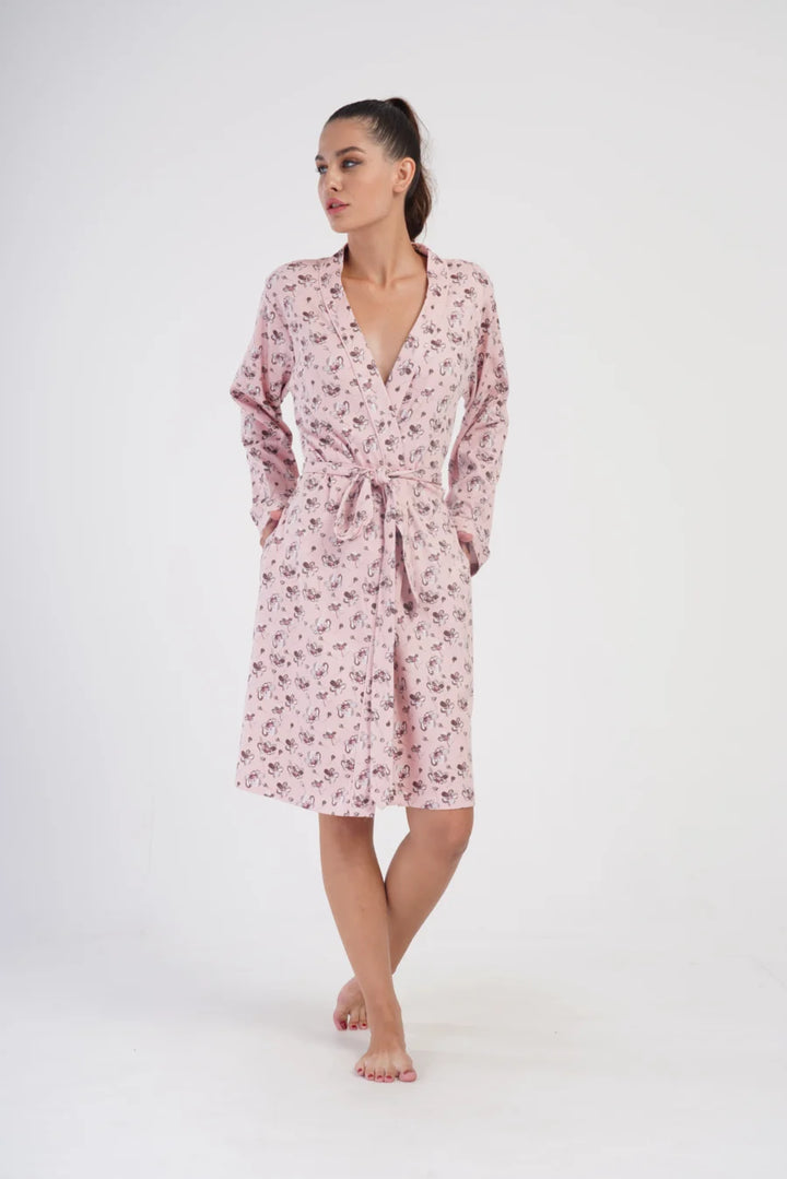 Szlafrok damski Interlock Pink Garden, Różowy, r. S-XL