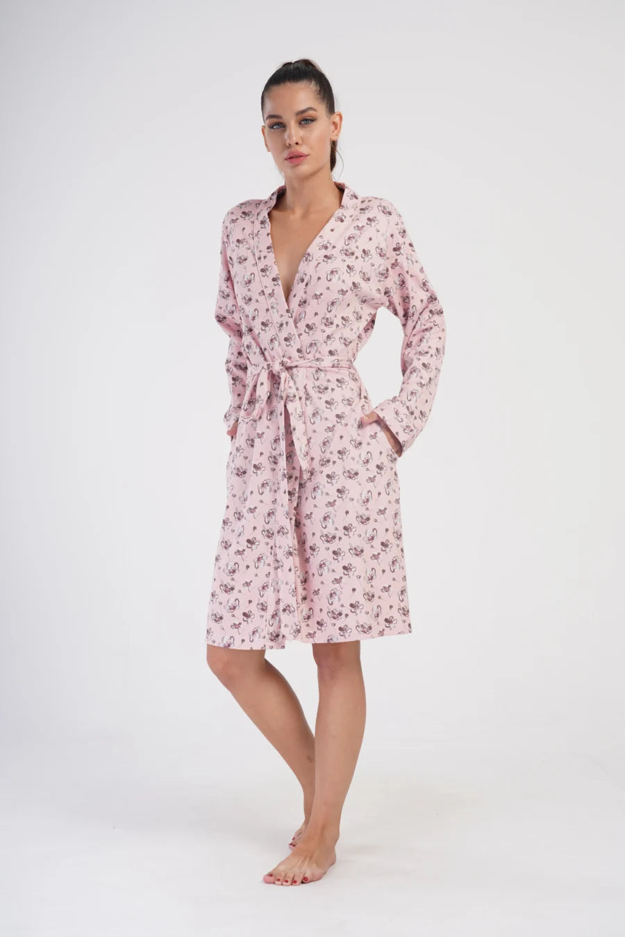 Szlafrok damski Interlock Pink Garden, Różowy, r. S-XL
