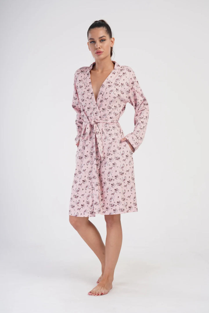 Szlafrok damski Interlock Pink Garden, Różowy, r. S-XL