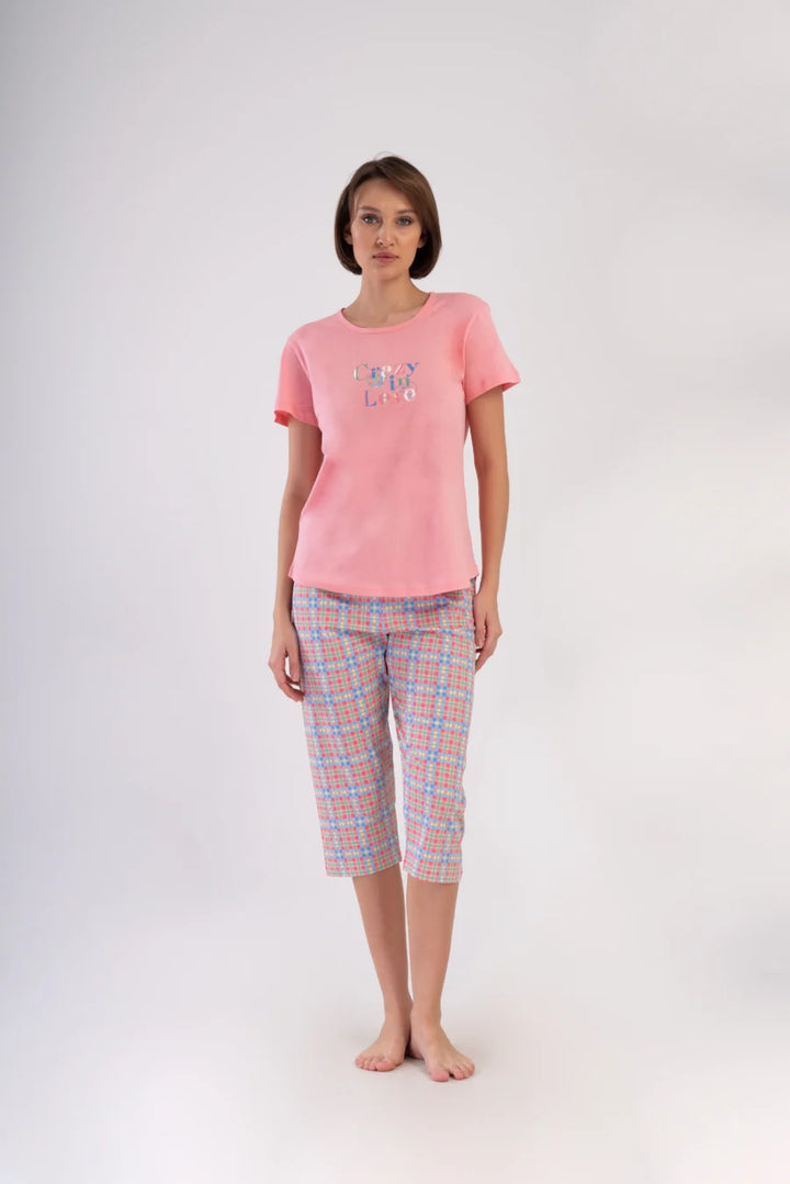 Piżama Damska Vienetta Crazy in Love, Różowy, r. M-XL