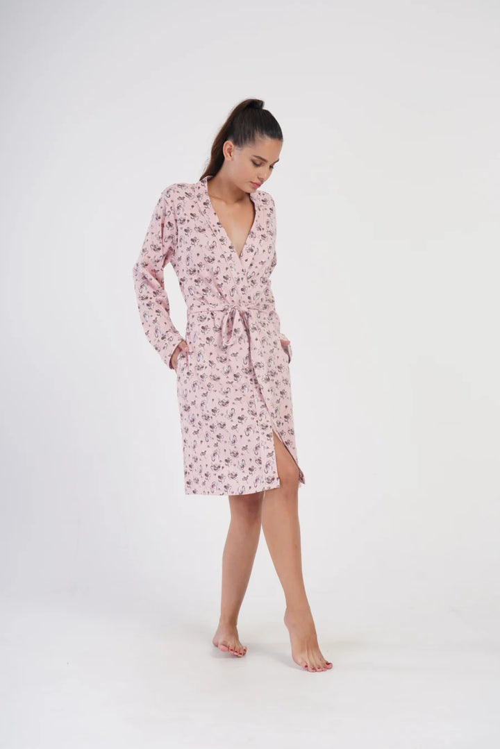 Szlafrok damski Interlock Pink Garden, Różowy, r. S-XL