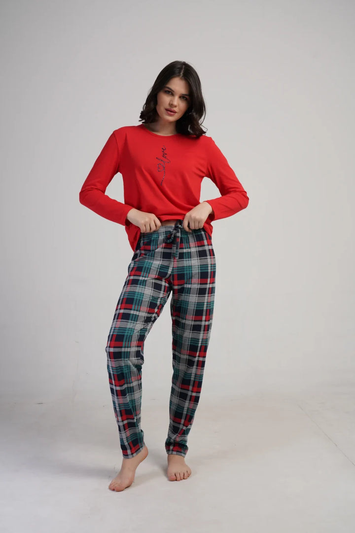 Piżama Damska Vienetta Plaid Love, Czerwony, r. S-XL