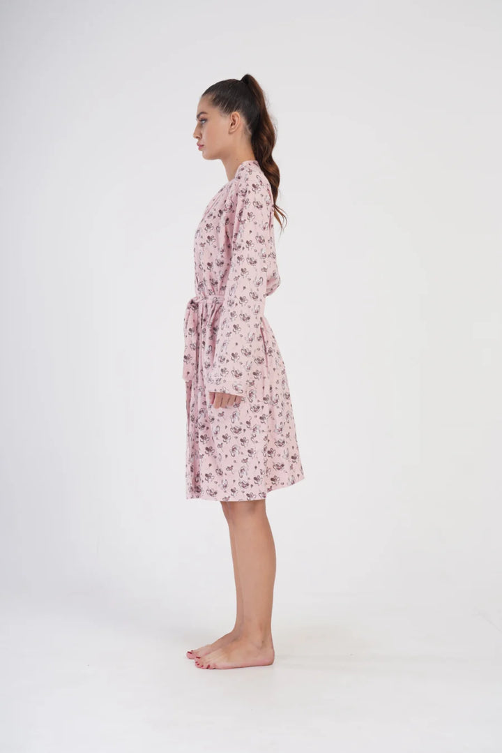 Szlafrok damski Interlock Pink Garden, Różowy, r. S-XL