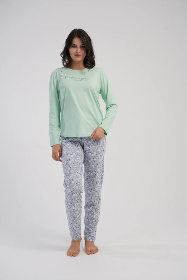 Piżama Damska Vienetta Mint Blossom, Miętowy, r. 1XL-4XL