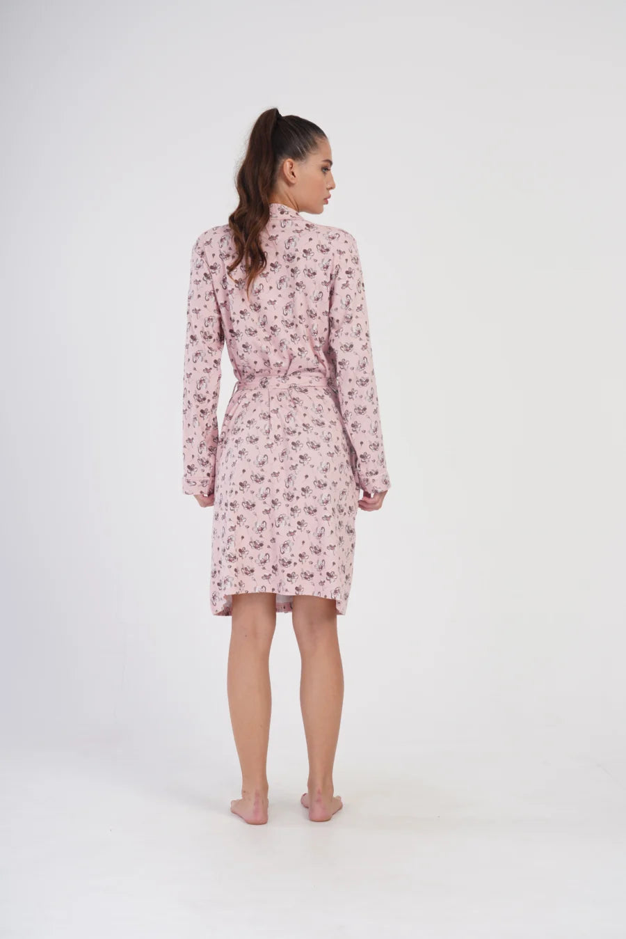 Szlafrok damski Interlock Pink Garden, Różowy, r. S-XL