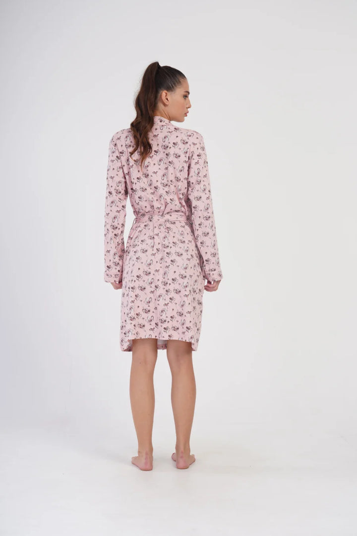 Szlafrok damski Interlock Pink Garden, Różowy, r. S-XL
