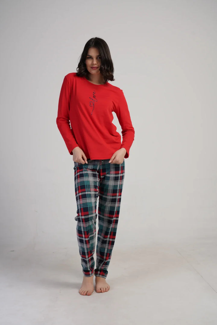 Piżama Damska Vienetta Plaid Love, Czerwony, r. S-XL
