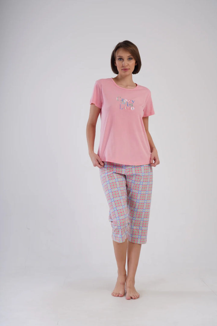 Piżama Damska Vienetta Crazy in Love, Różowy, r. M-XL