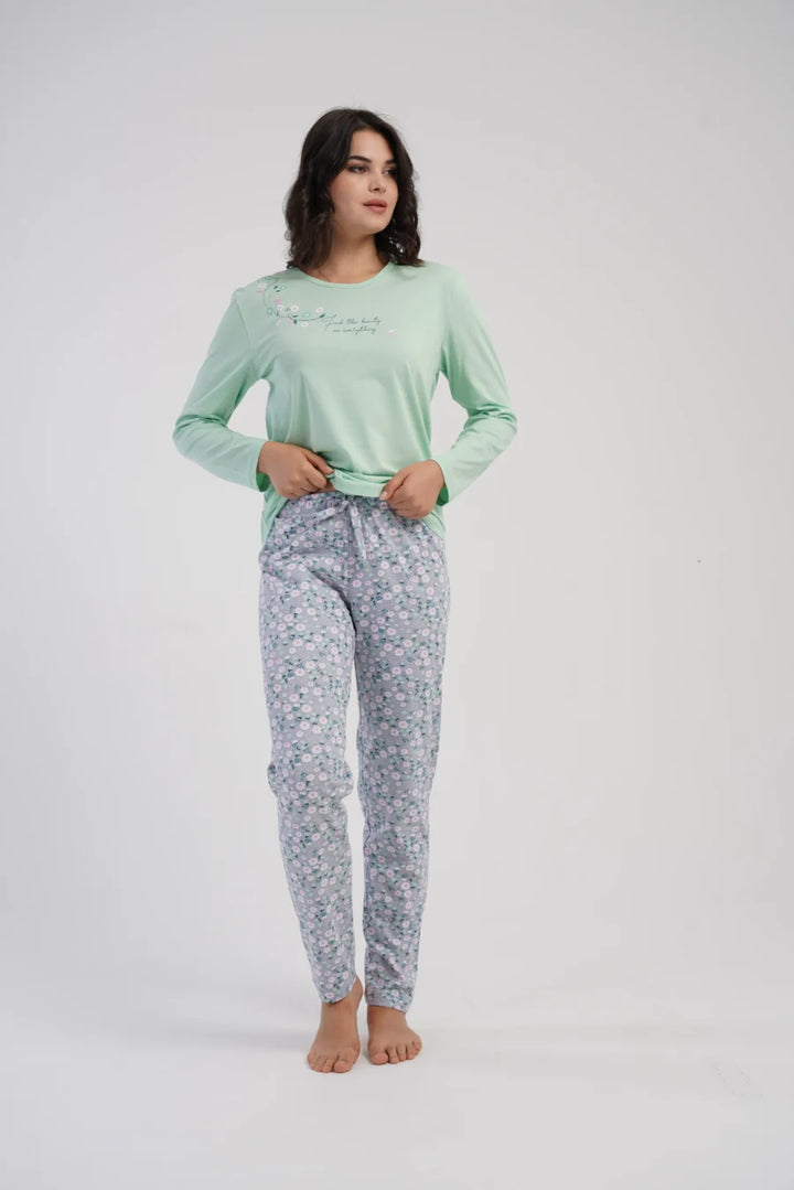Piżama Damska Vienetta Mint Blossom, Miętowy, r. 1XL-4XL