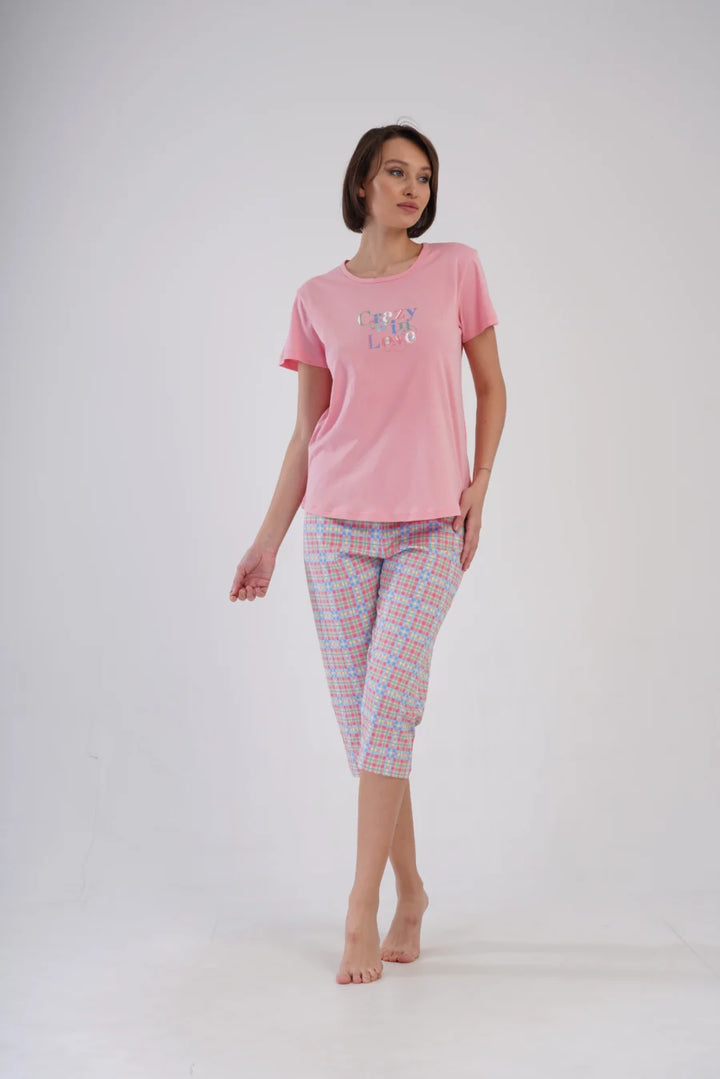 Piżama Damska Vienetta Crazy in Love, Różowy, r. M-XL