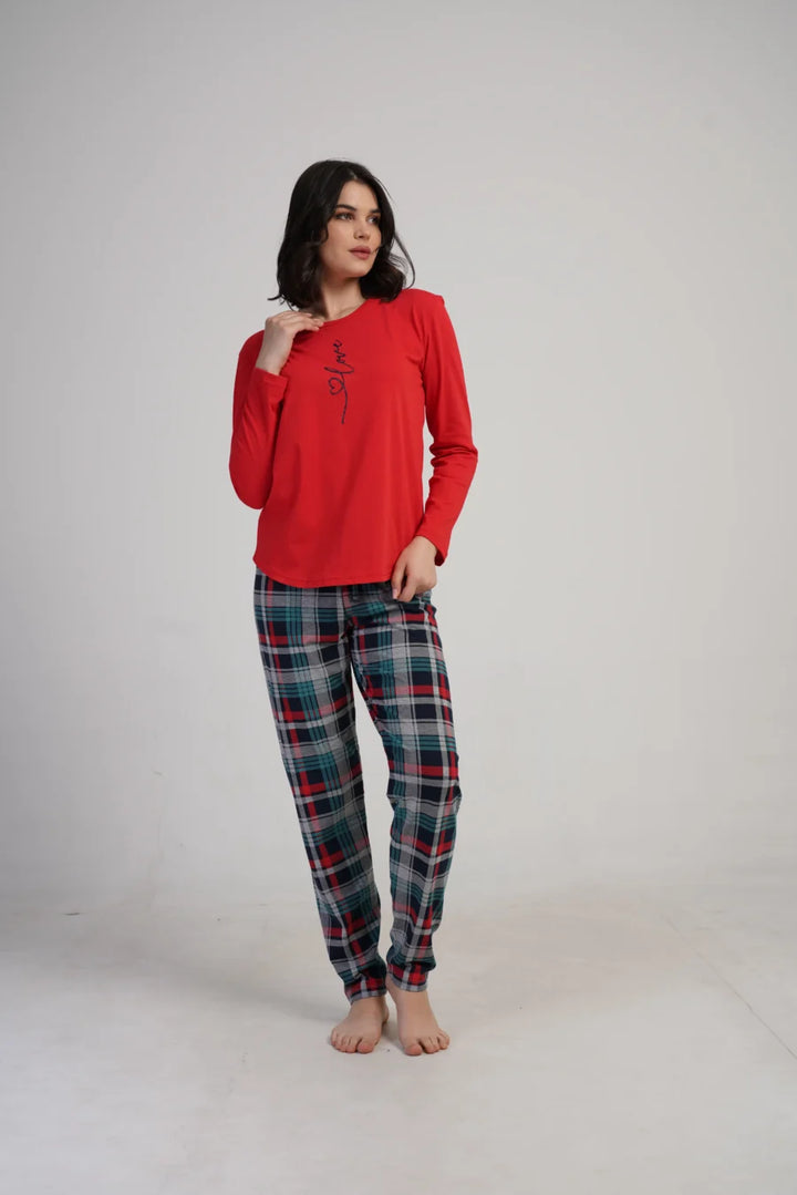 Piżama Damska Vienetta Plaid Love, Czerwony, r. S-XL