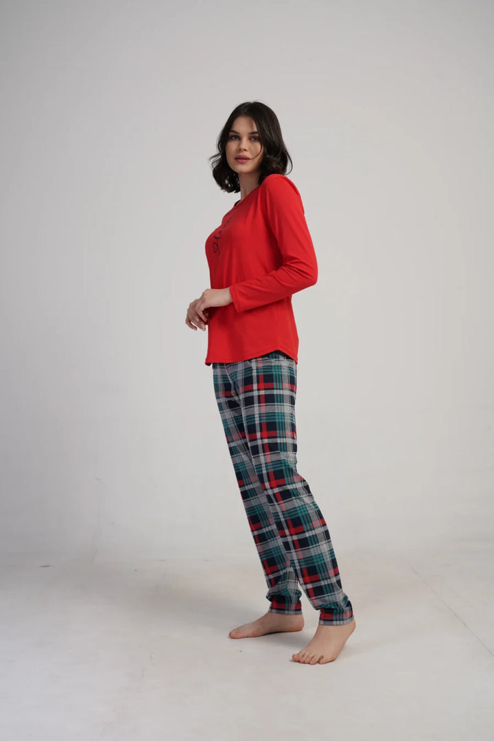 Piżama Damska Vienetta Plaid Love, Czerwony, r. S-XL