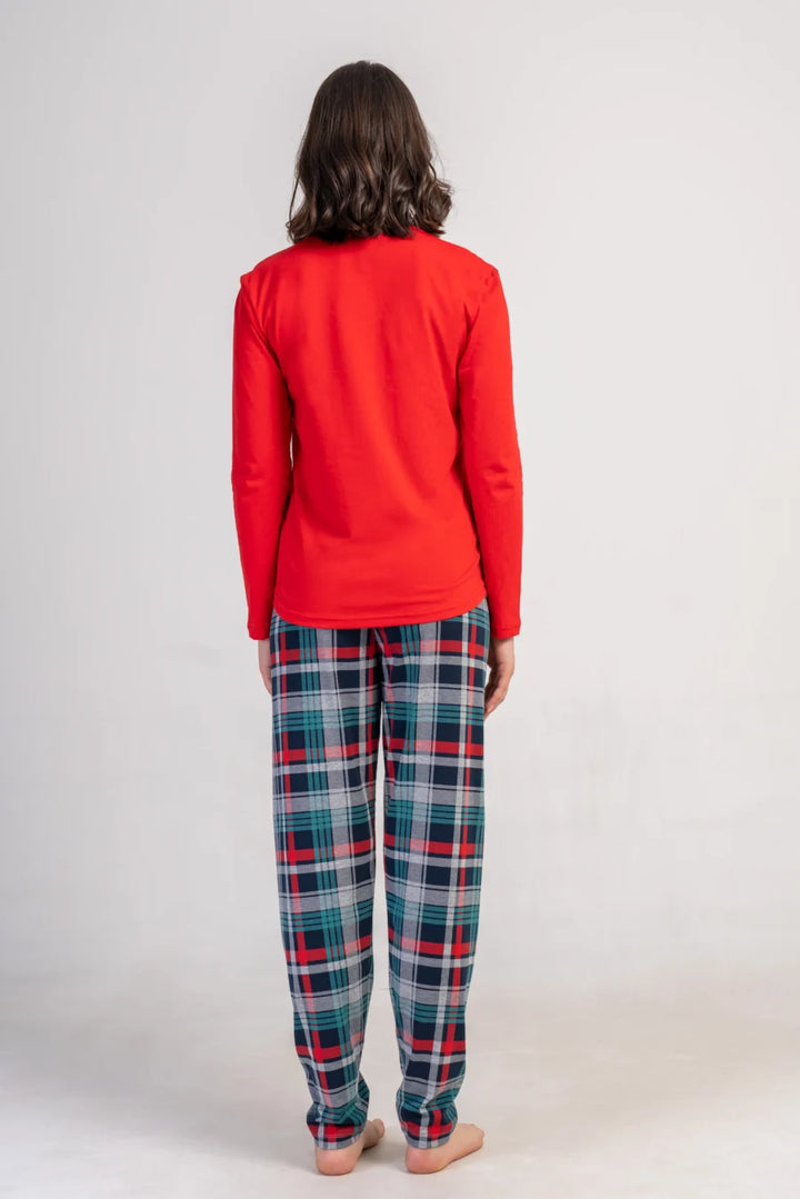 Piżama Damska Vienetta Plaid Love, Czerwony, r. S-XL