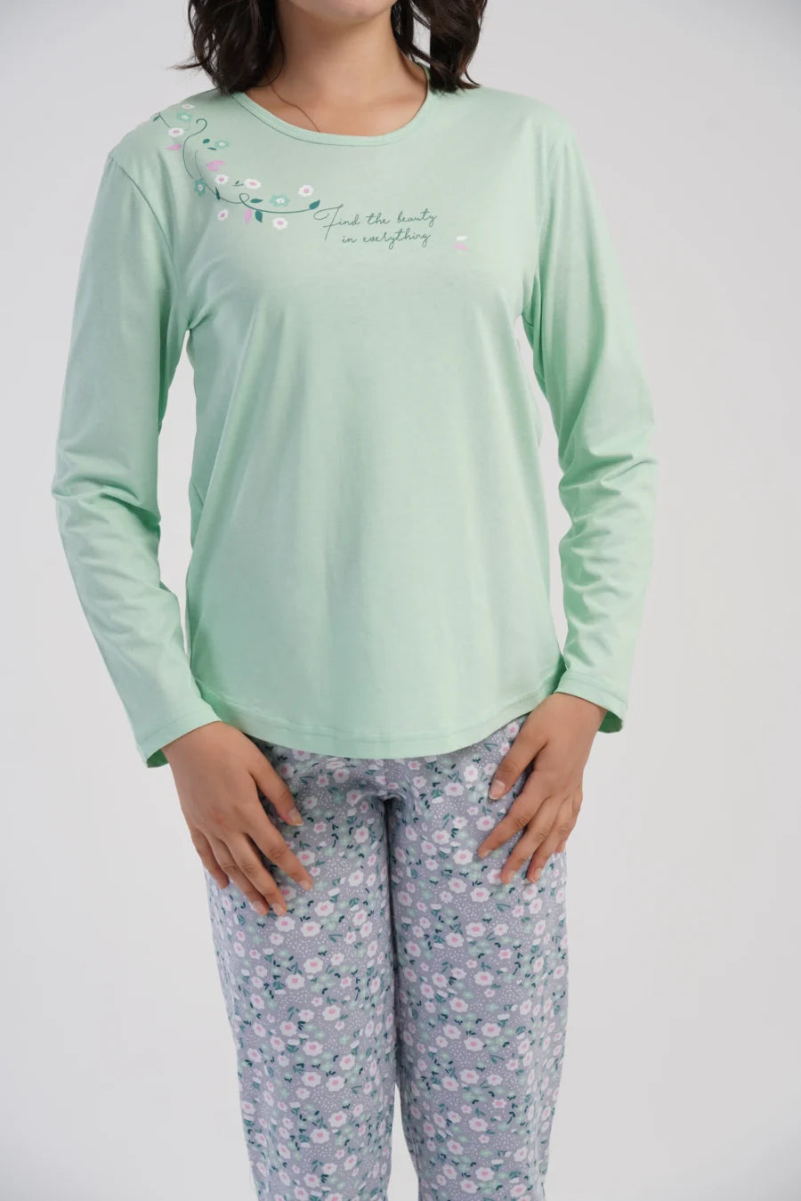Piżama Damska Vienetta Mint Blossom, Miętowy, r. 1XL-4XL