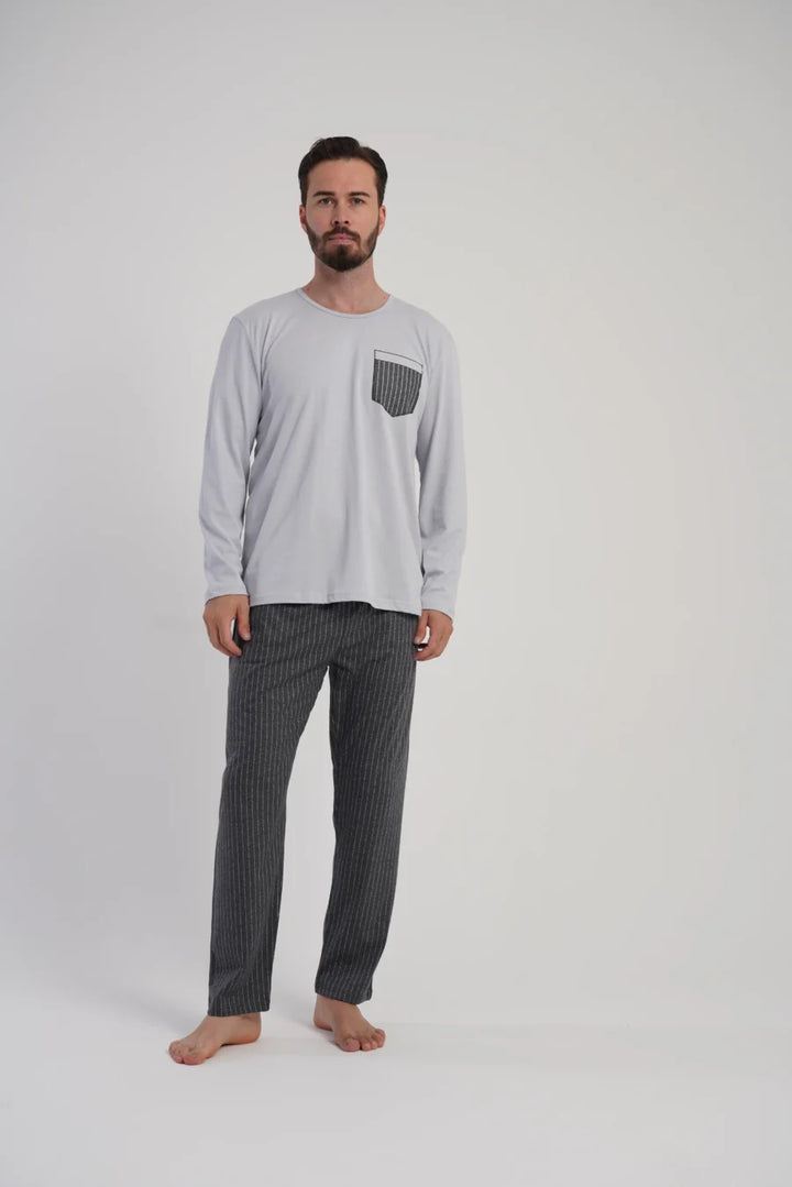 Piżama Męska Vienetta Cotton Stripes, Szary, r. M-XXL