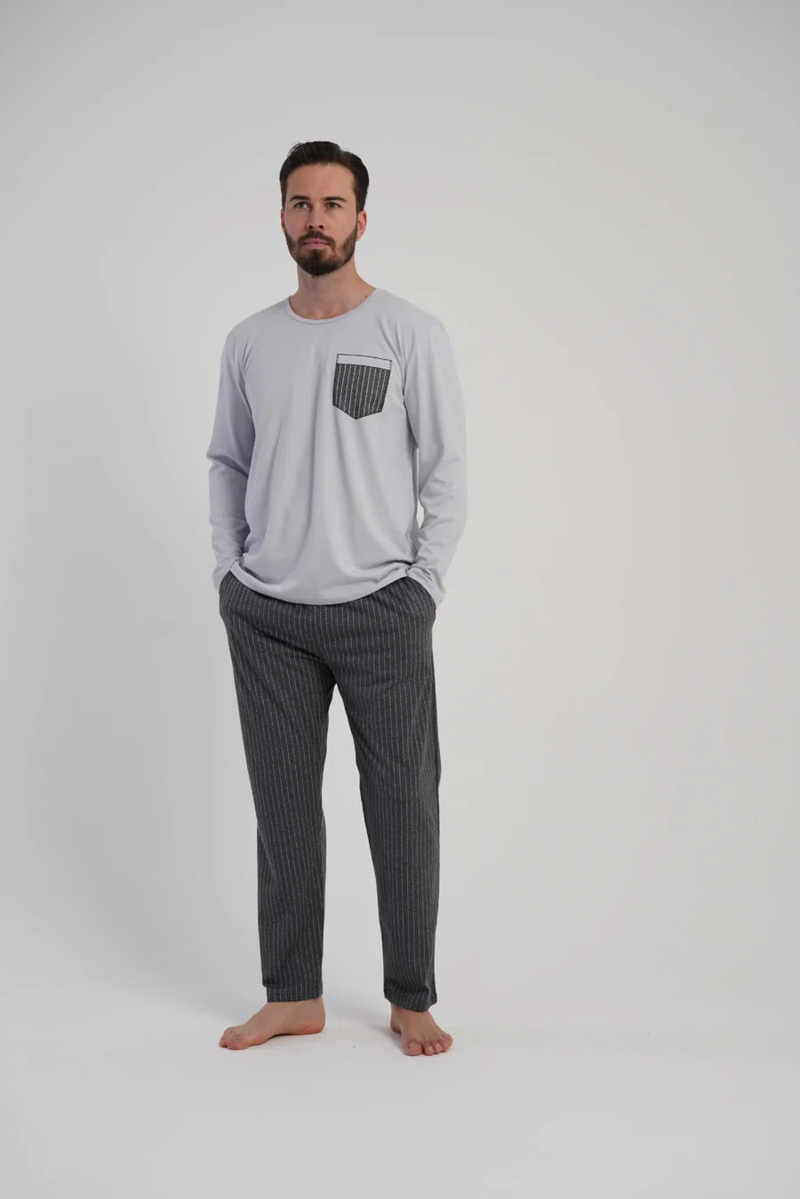 Piżama Męska Vienetta Cotton Stripes, Szary, r. M-XXL