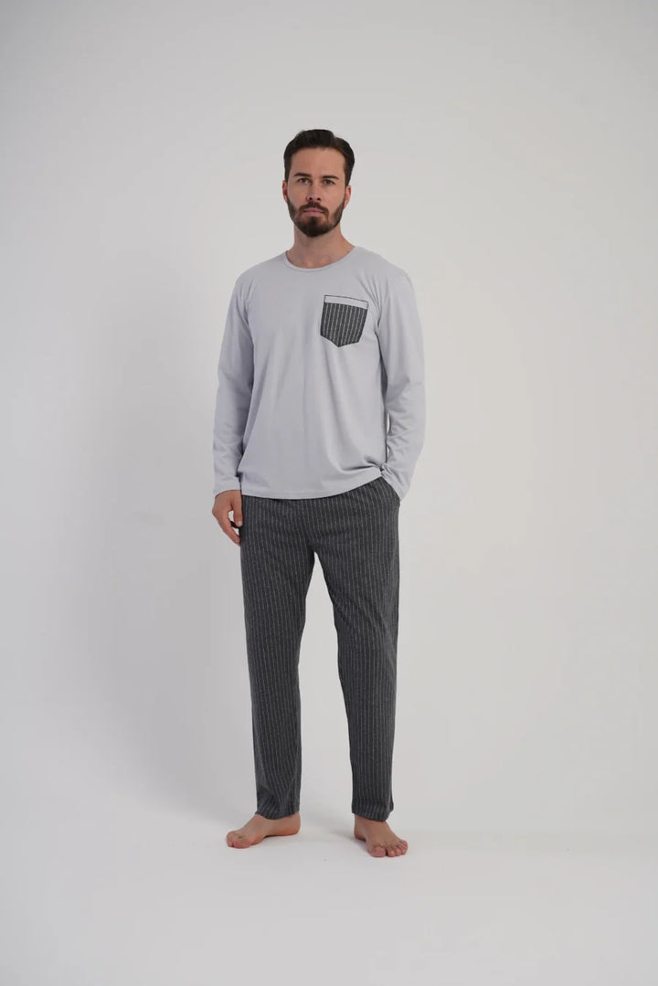 Piżama Męska Vienetta Cotton Stripes, Szary, r. M-XXL