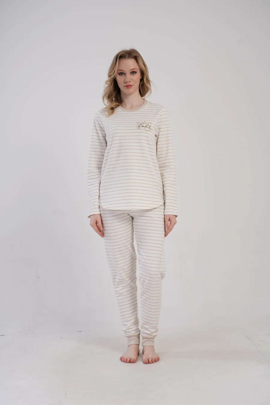 Piżama Damska Vienetta Cozy Cat, Biały, r. S-XL