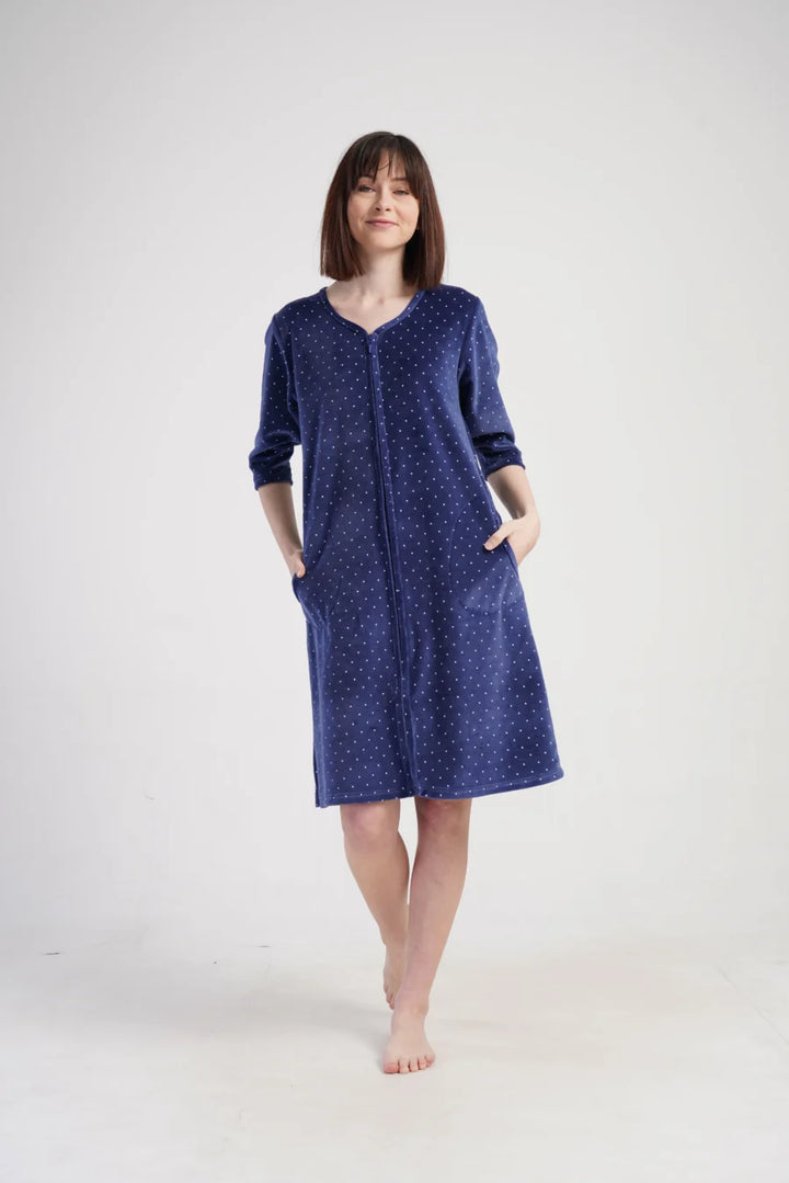 Szlafrok damski Vienetta Navy Dots, Granatowy, r. M-XXL