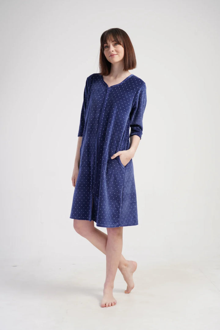 Szlafrok damski Vienetta Navy Dots, Granatowy, r. M-XXL