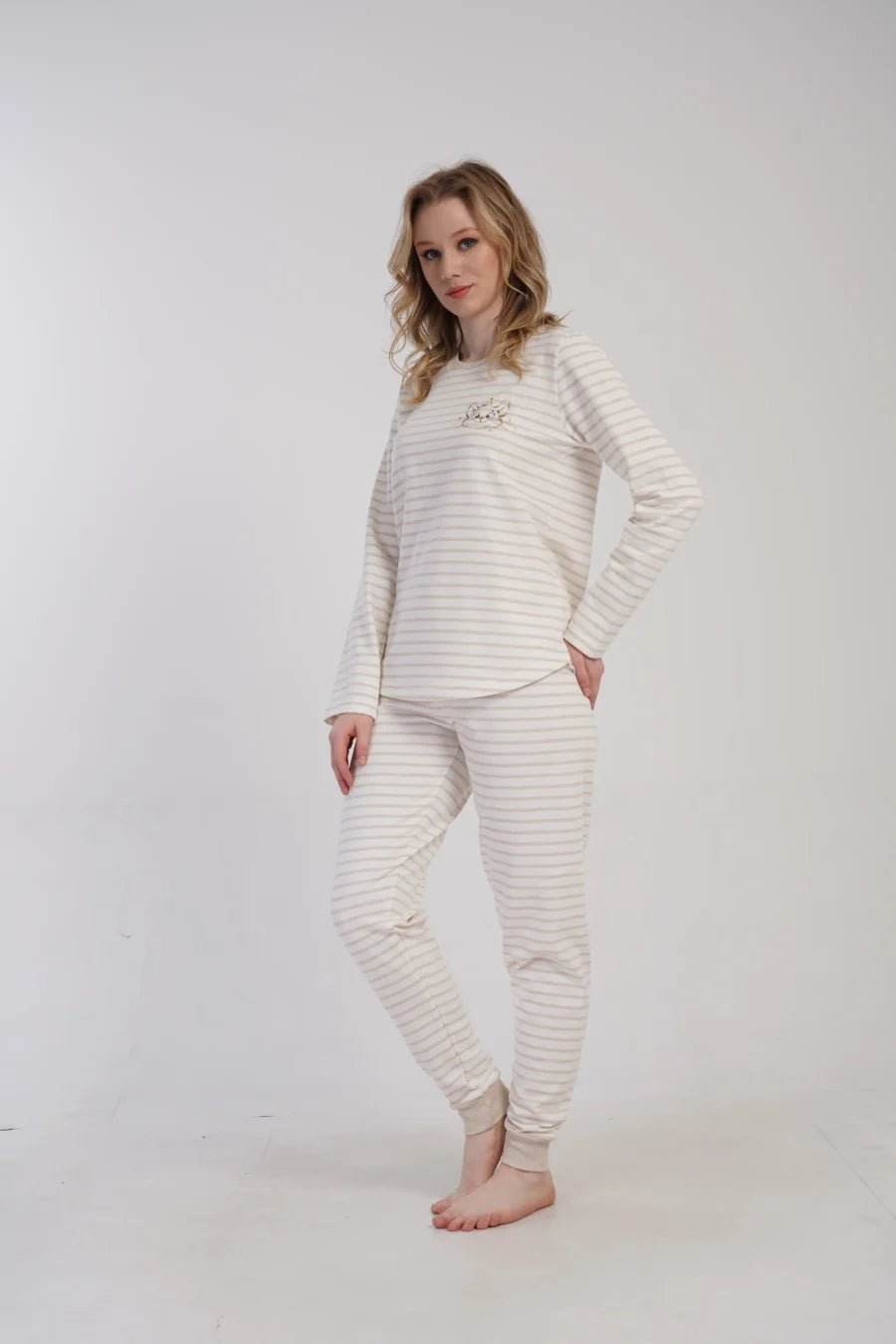 Piżama Damska Vienetta Cozy Cat, Biały, r. S-XL