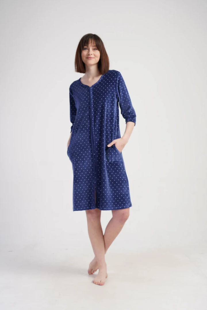 Szlafrok damski Vienetta Navy Dots, Granatowy, r. M-XXL