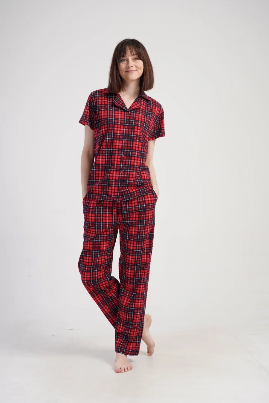 Piżama Damska Vienetta Classic Checks, Czerwony, r. S-XL