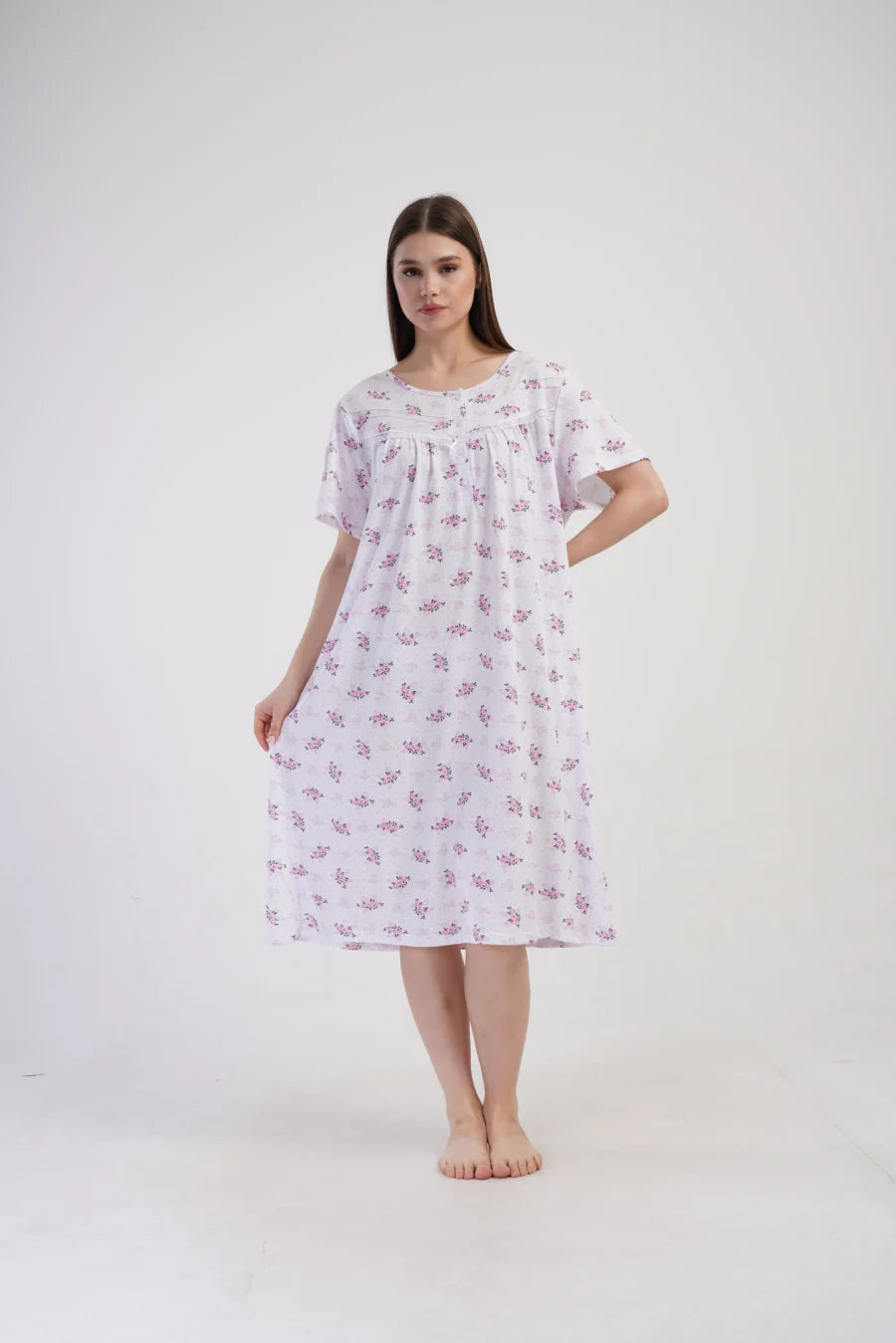 Koszula Nocna Vienetta Pink Flowers, Biały, r. 1XL - 4XL