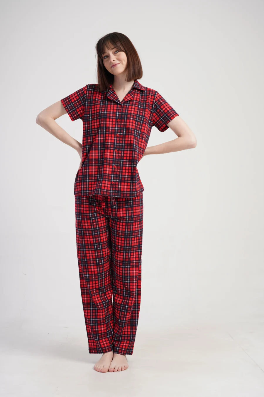 Piżama Damska Vienetta Classic Checks, Czerwony, r. S-XL