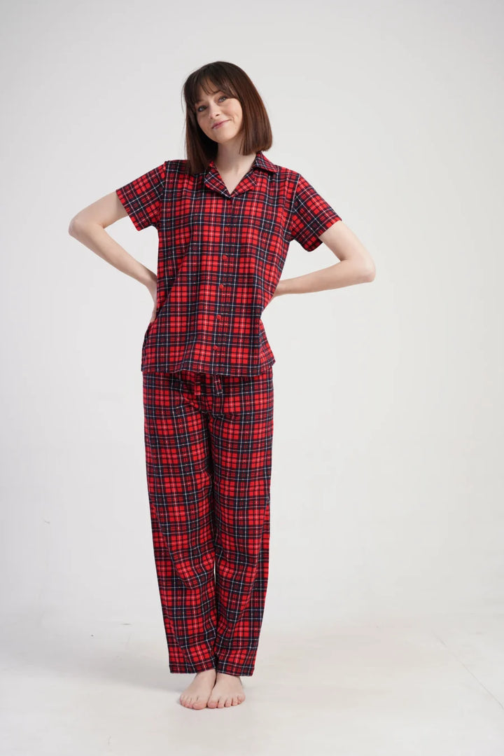 Piżama Damska Vienetta Classic Checks, Czerwony, r. S-XL