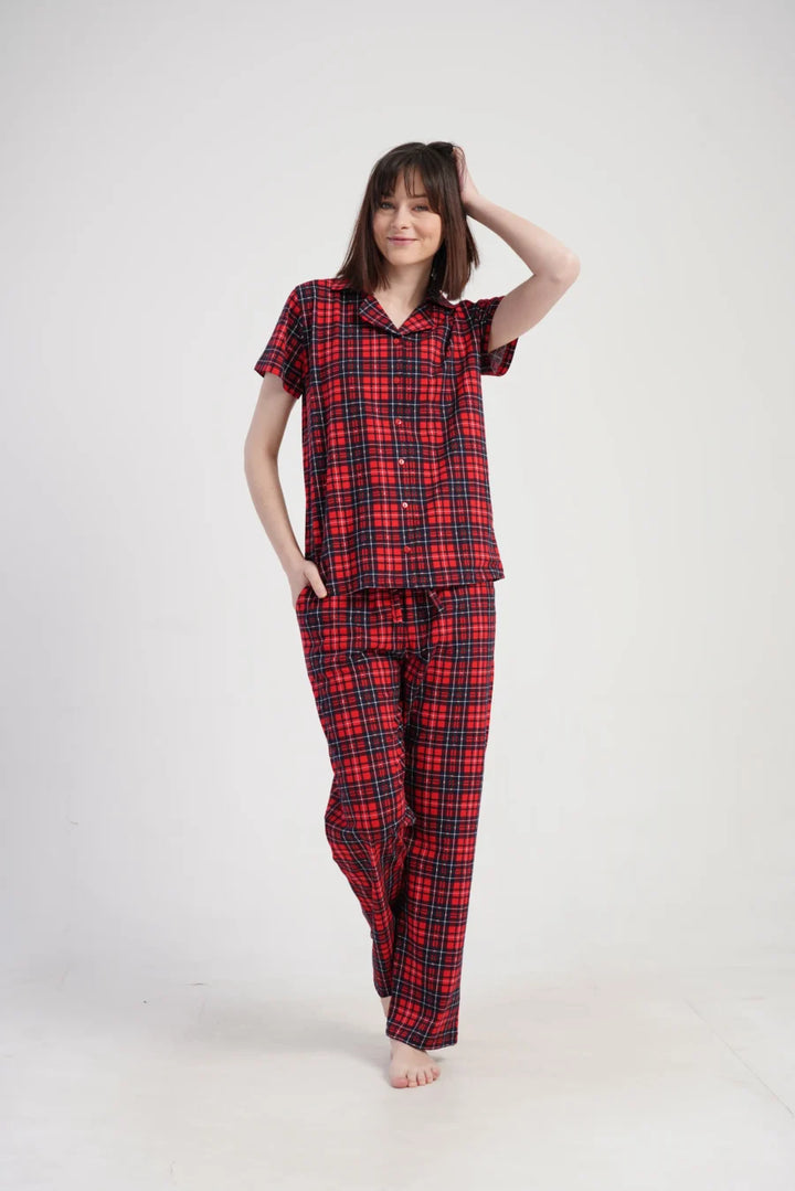 Piżama Damska Vienetta Classic Checks, Czerwony, r. S-XL