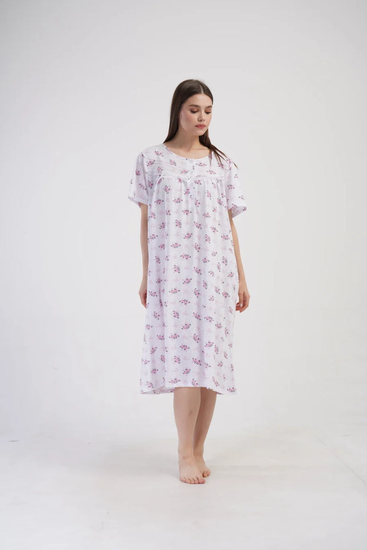 Koszula Nocna Vienetta Pink Flowers, Biały, r. 1XL - 4XL