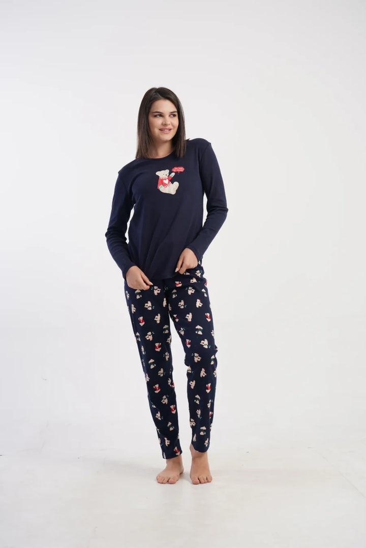 Piżama Damska Vienetta Winter Bear, Granatowy, r. S-XL