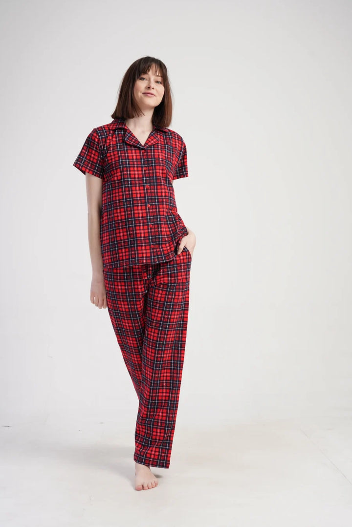 Piżama Damska Vienetta Classic Checks, Czerwony, r. S-XL