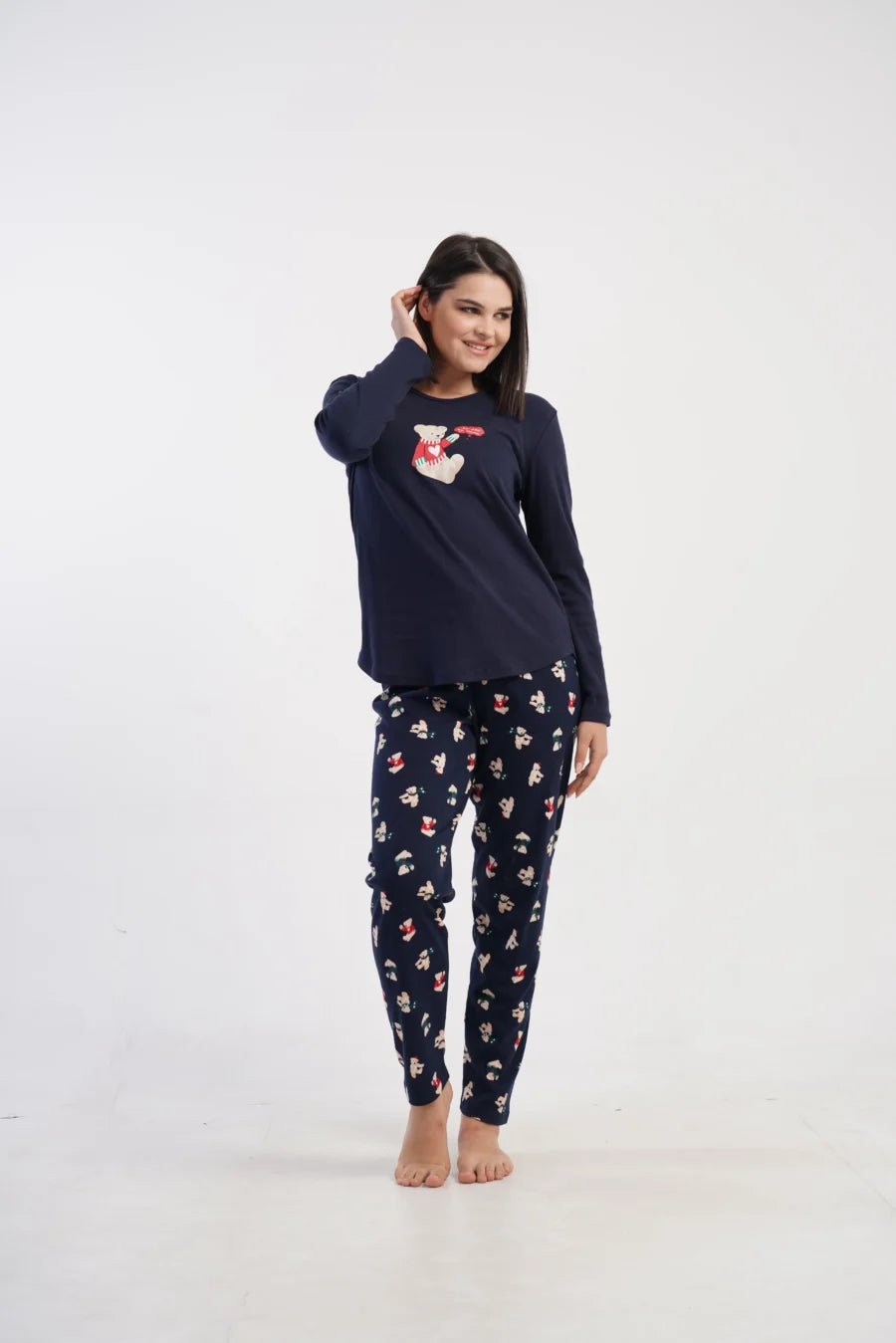 Piżama Damska Vienetta Winter Bear, Granatowy, r. S-XL